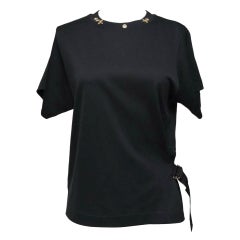 LOUIS VUITTON T-Shirt Black Side Strap Top Gold Monogram Sleeve XS NWT