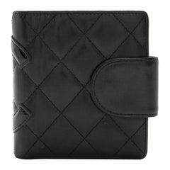  Chanel Black Cambon Quilted Leather Compact Wallet Hot pink Inside 