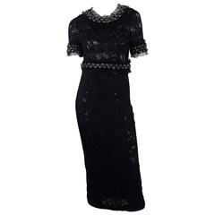 Chanel 2007A Demi Couture Black Lace Evening Gown with Large Rhinestones 6