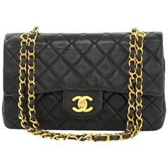 Vintage Chanel 2.55 9" Double Flap Black Quilted Leather Shoulder Bag