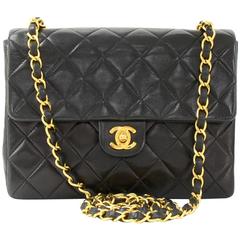 Vintage Chanel 8" Flap Black Quilted Leather Shoulder Mini Bag