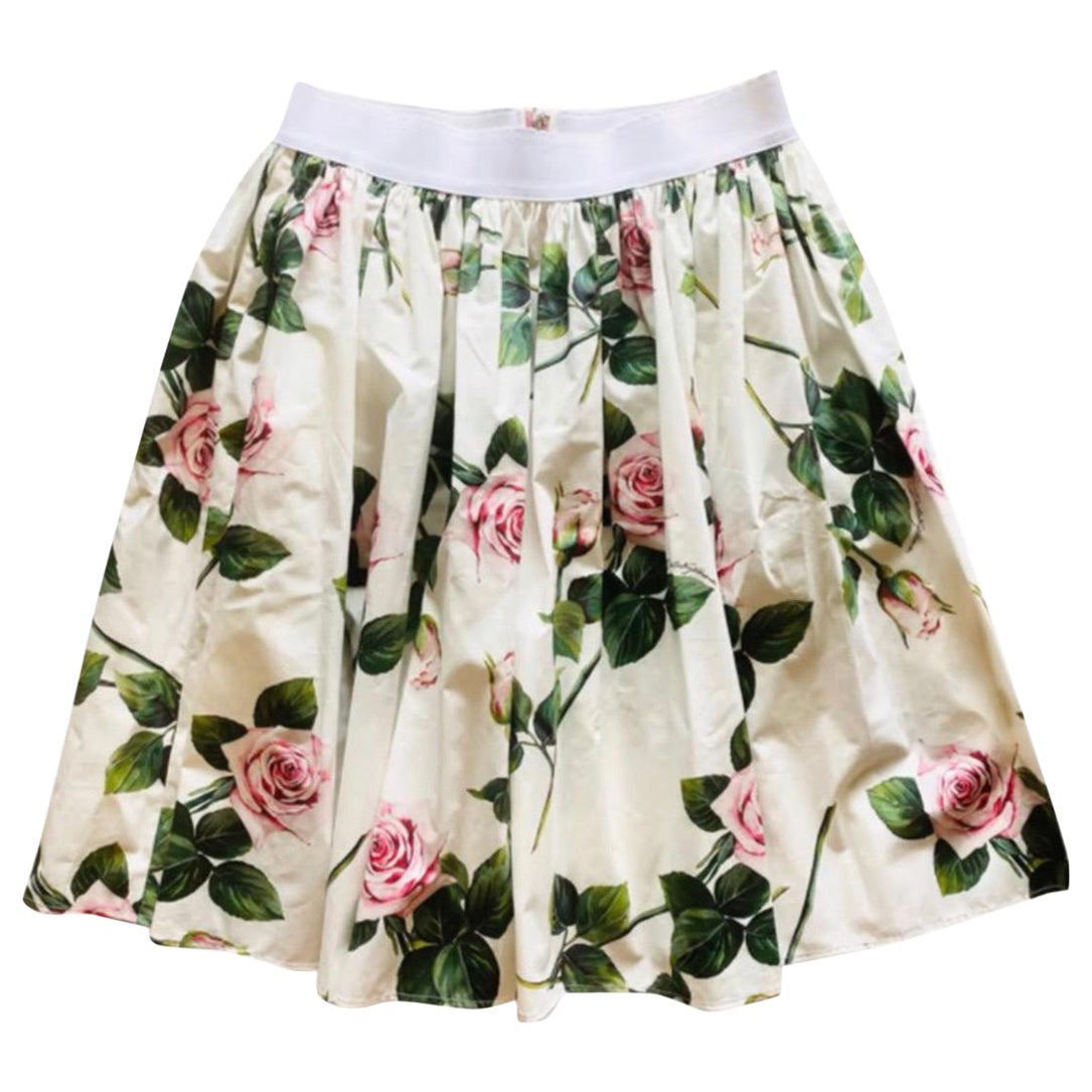 Dolce & Gabbana Tropical Rose
cotton pleated skirt stretch waist For Sale