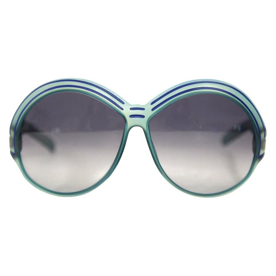 1970s Christian Dior Turquoise and Bright Blue Oval Sunglasses