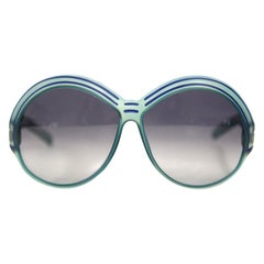 1970s Christian Dior Turquoise and Bright Blue Oval Sunglasses