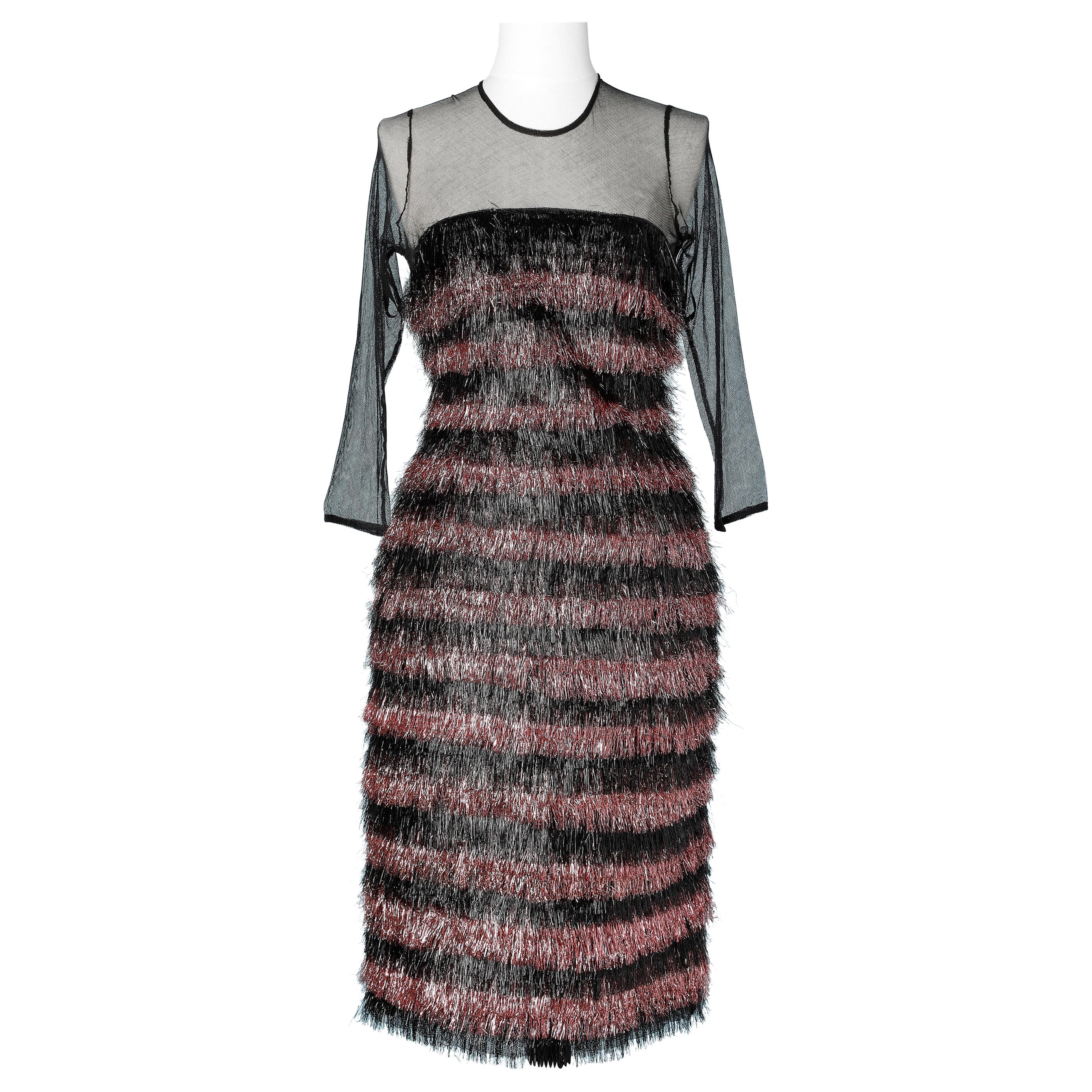 Evening dress in tulle and fringes of lurex black and pink Burberry  For Sale