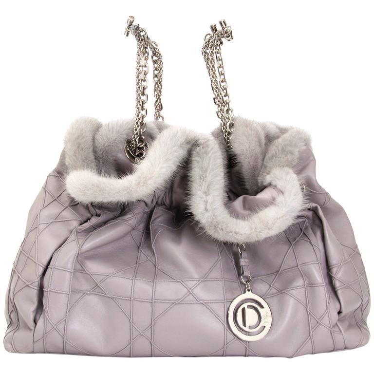 Christian Dior Grey Shoulder Bag with Fur For Sale at 1stdibs