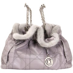 Christian Dior Grey Shoulder Bag with Fur