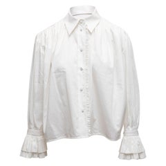 Khaite White Long Sleeve Button-Up Top