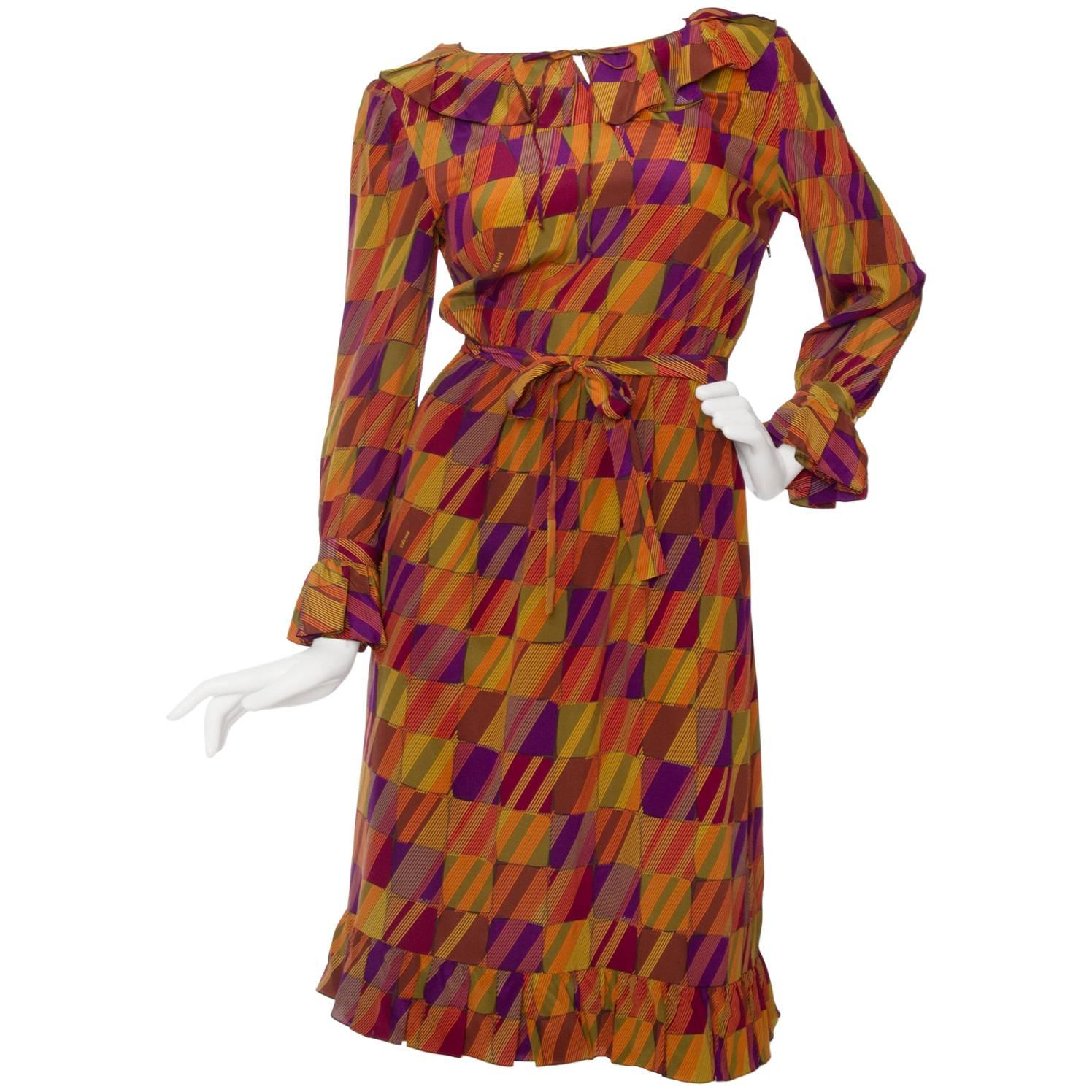 1970s Graphic Céline Silk Dress For Sale