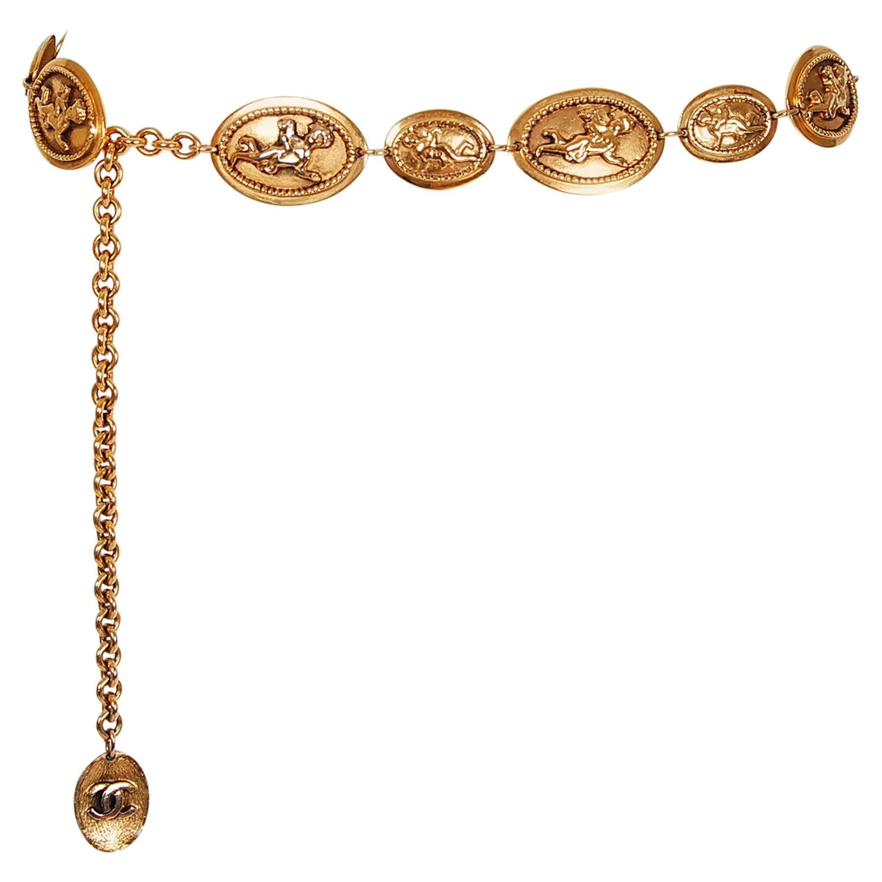 1984 Chanel Rare Cherub Angels Novelty Medallions Gold-Tone Chain Link Belt
