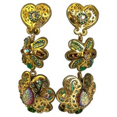 Christian Lacroix Metallic Jeweled Oversized Earrings 