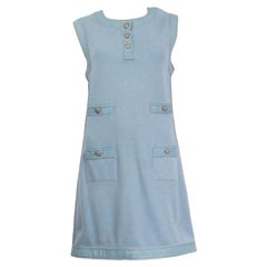 CHANEL Hellblaues Kleid aus Baumwollmischung 2007 DENIM TRIM KNIT 42 L