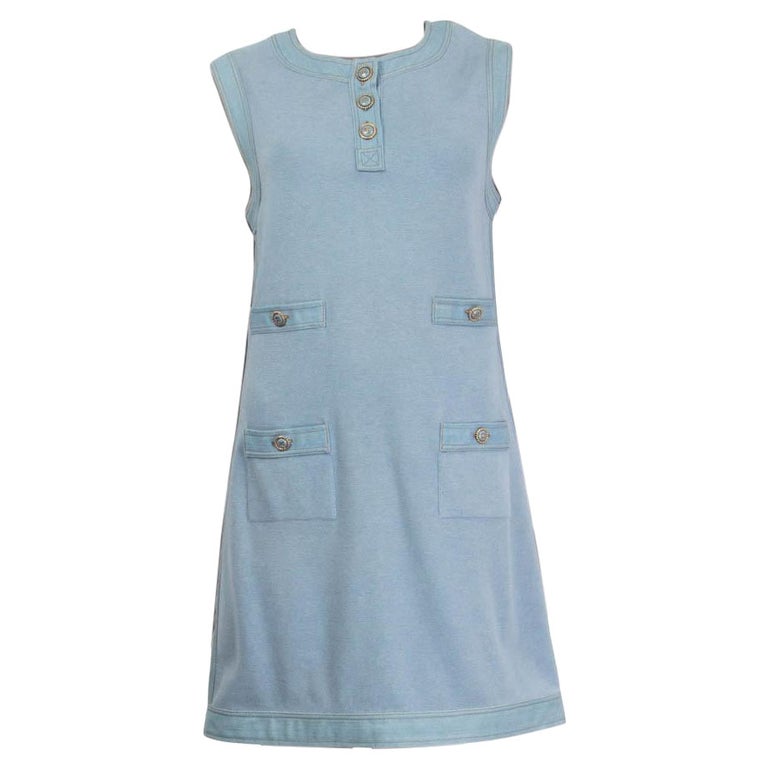 CHANEL light blue cotton blend 2007 DENIM TRIM KNIT Dress 42 L at 1stDibs