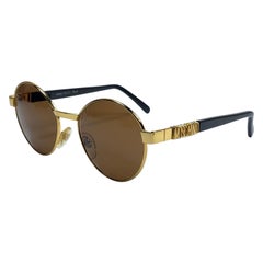 New Vintage Moschino Medium Round Gold 1990 Sunglasses Made in Italy