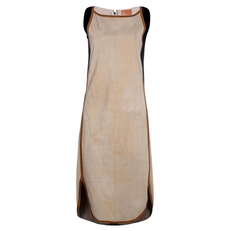 NEW Hermès Taupe Suede Leather Shift Dress 36