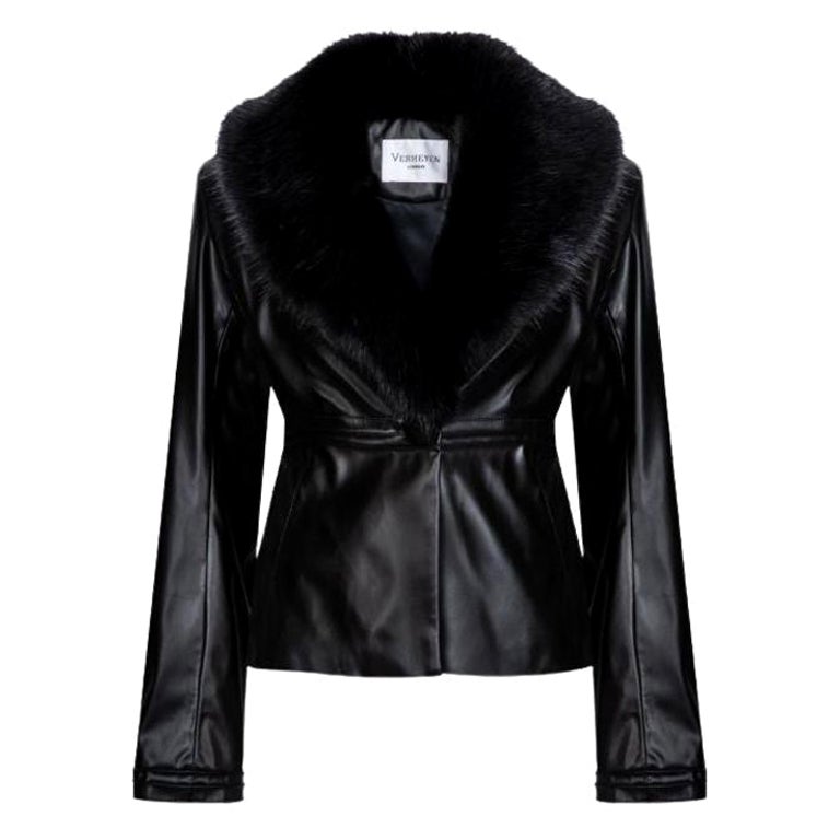 Verheyen London Cropped Edward Jacket in Leather with Faux Fur, Size uk 16