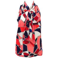 Gorgeous Gucci Silk Sleeveless Abstract Print Blouse With Adjustable Tie