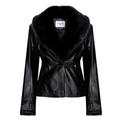 Verheyen London Cropped Edward Jacket in Leather with Faux Fur, Size uk 6