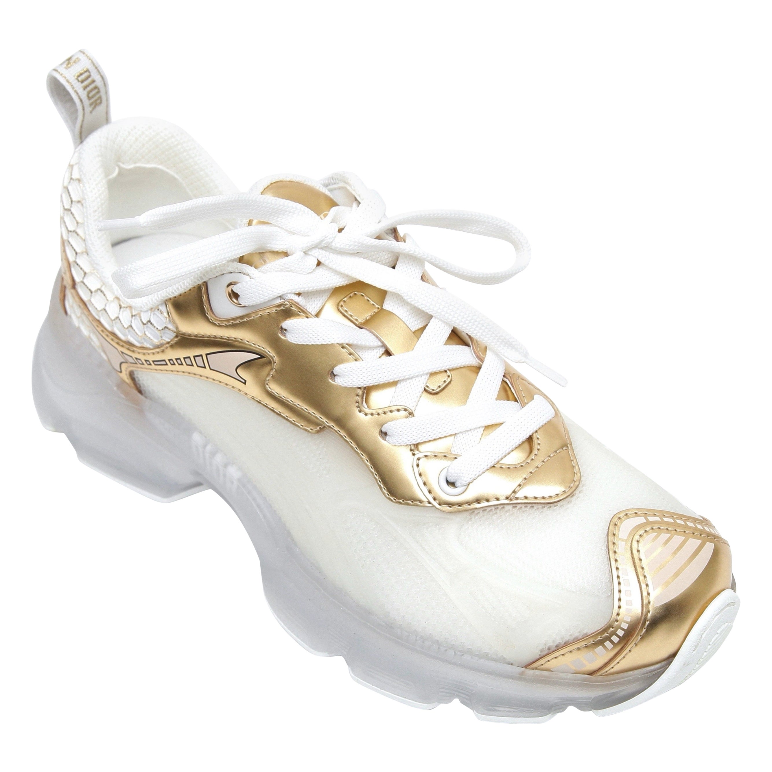 DIOR Sneakers Lace Up VIBE Trainer White Mesh Gold-Tone Star Rubber Sz 38