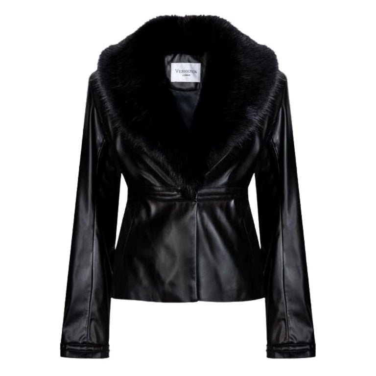 Verheyen London Cropped Edward Jacket in Leather with Faux Fur, Size uk 10 For Sale