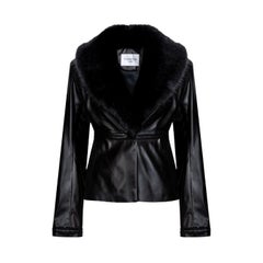 Verheyen London Cropped Edward Jacket in Leather with Faux Fur, Size uk 12