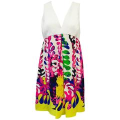 Versace Sleeveless V-Neck Empire Waist Silk Dress With Print Skirt 5