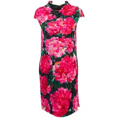 Used Bold Balenciaga Bouquet Cap Sleeve Sheath Dress With Stand Up Collar 