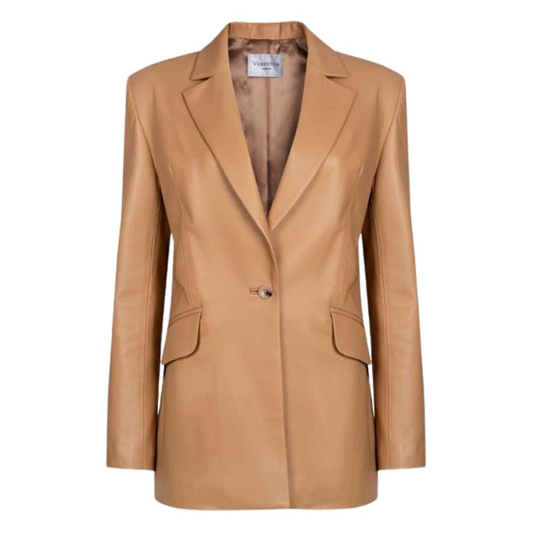 Verheyen London Chesca Oversize Blazer in Camel Leather, Size 16 For Sale