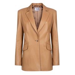 Verheyen London Chesca Oversize Blazer in Camel Leather, Size 16