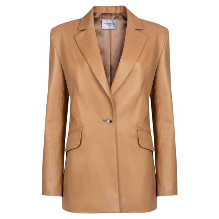 Verheyen London Chesca Oversize Blazer in Camel Leather, Size 6 For Sale