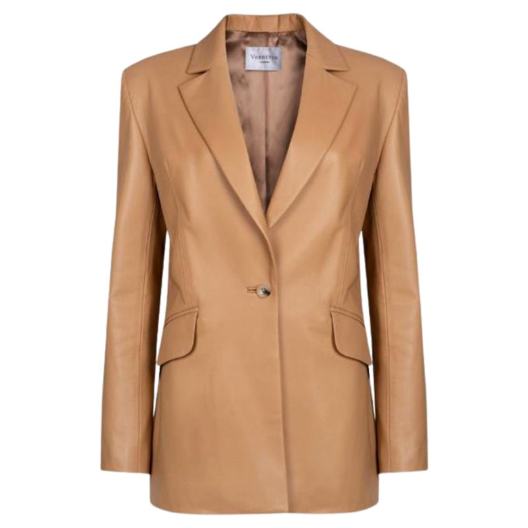 Verheyen London Chesca Oversize Blazer in Camel Leather, Size 8 For Sale