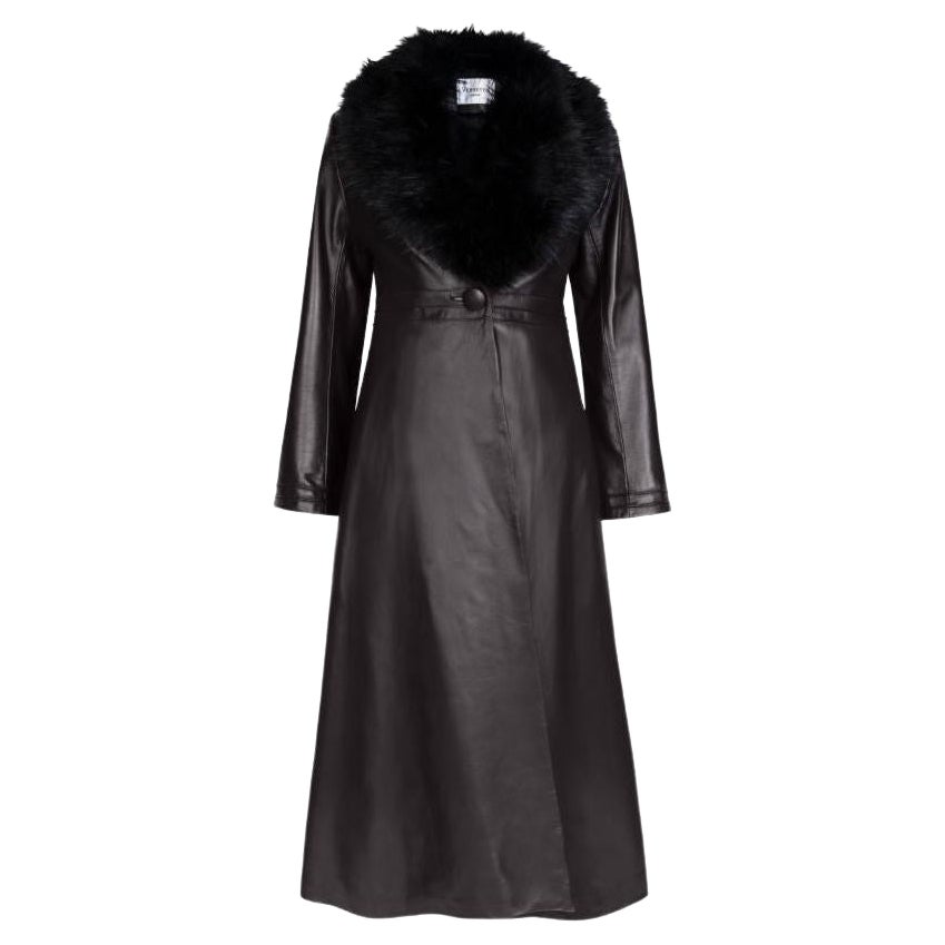 Verheyen London Edward Leather Trench Coat in Dark Chocolate and Black Size 12 For Sale