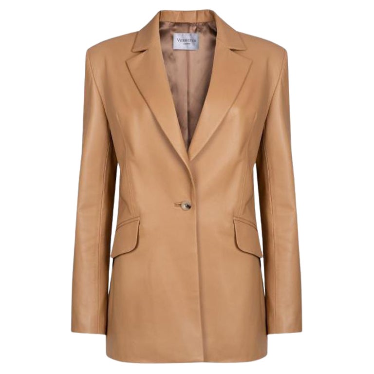Verheyen London Chesca Oversize Blazer in Camel Leather, Size 6 For Sale