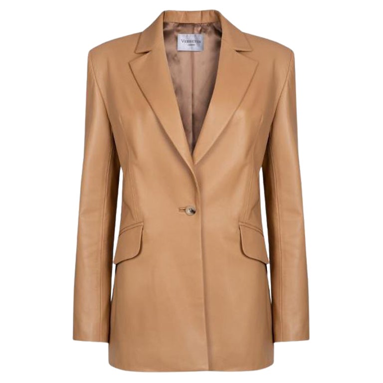 Verheyen London Chesca Oversize Blazer in Camel Leather, Size 12 For Sale