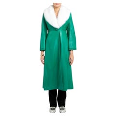 Edward Verheyen London Edward Leder-Trenchcoat aus grünem und weißem Kunstpelz, Größe 10