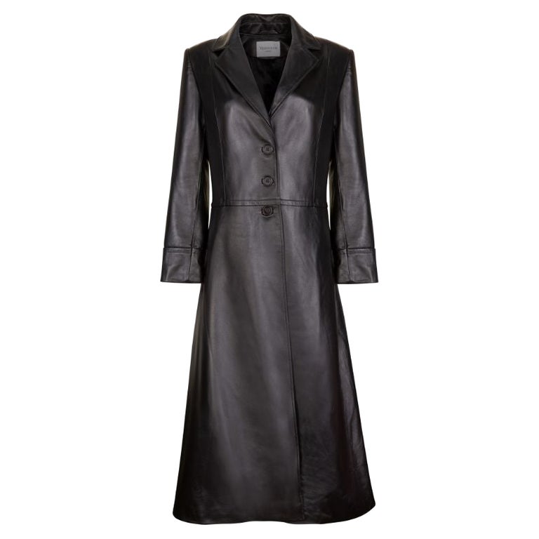 Verheyen London Oversize 70s Leather Trench Coat in Black, Size 8 For Sale