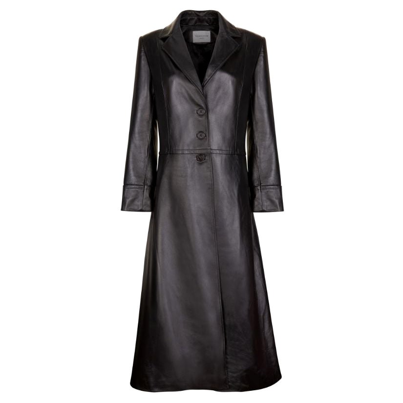 Verheyen London Oversize 70s Leather Trench Coat in Black, Size 10 For Sale