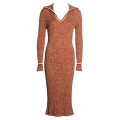 orangefarbenes geripptes Seemannskragenkleid aus reiner Wolle von Celine, ca. 1970