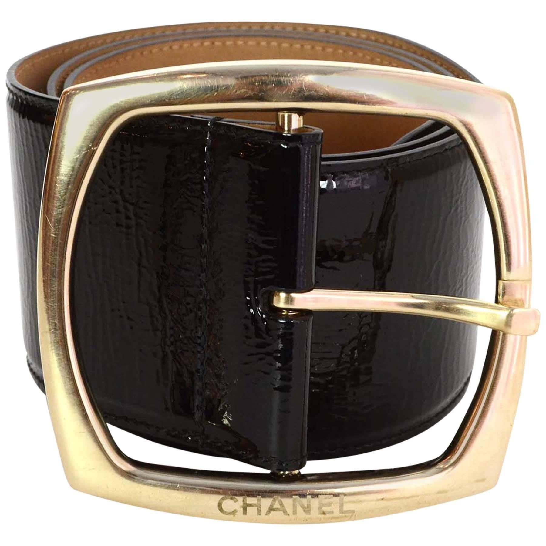 Chanel Black Patent Leather Extra Wide Belt sz 85 