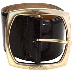 Chanel Schwarzes Lackleder Extra breiter Gürtel sz 85