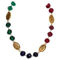 Vintage Chanel Tricolor Gripoix Coin Necklace