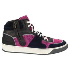 Lanvin Leather, Suede And Mesh High Top Sneakers EU 43 UK 9 US 10 