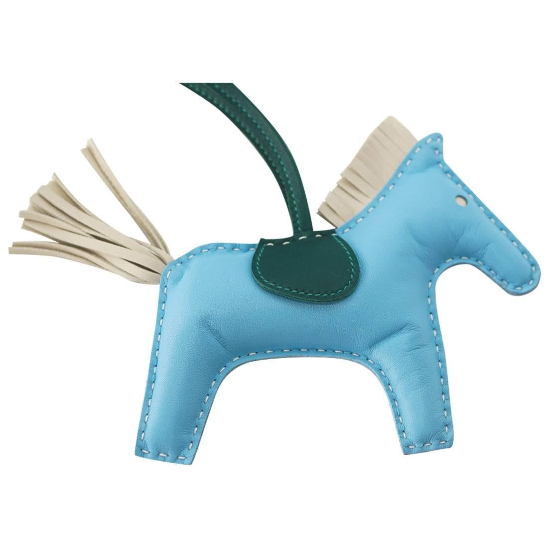 Hermes Rodeo Bag Charm MM Blue Celeste Malachite Craie Horse