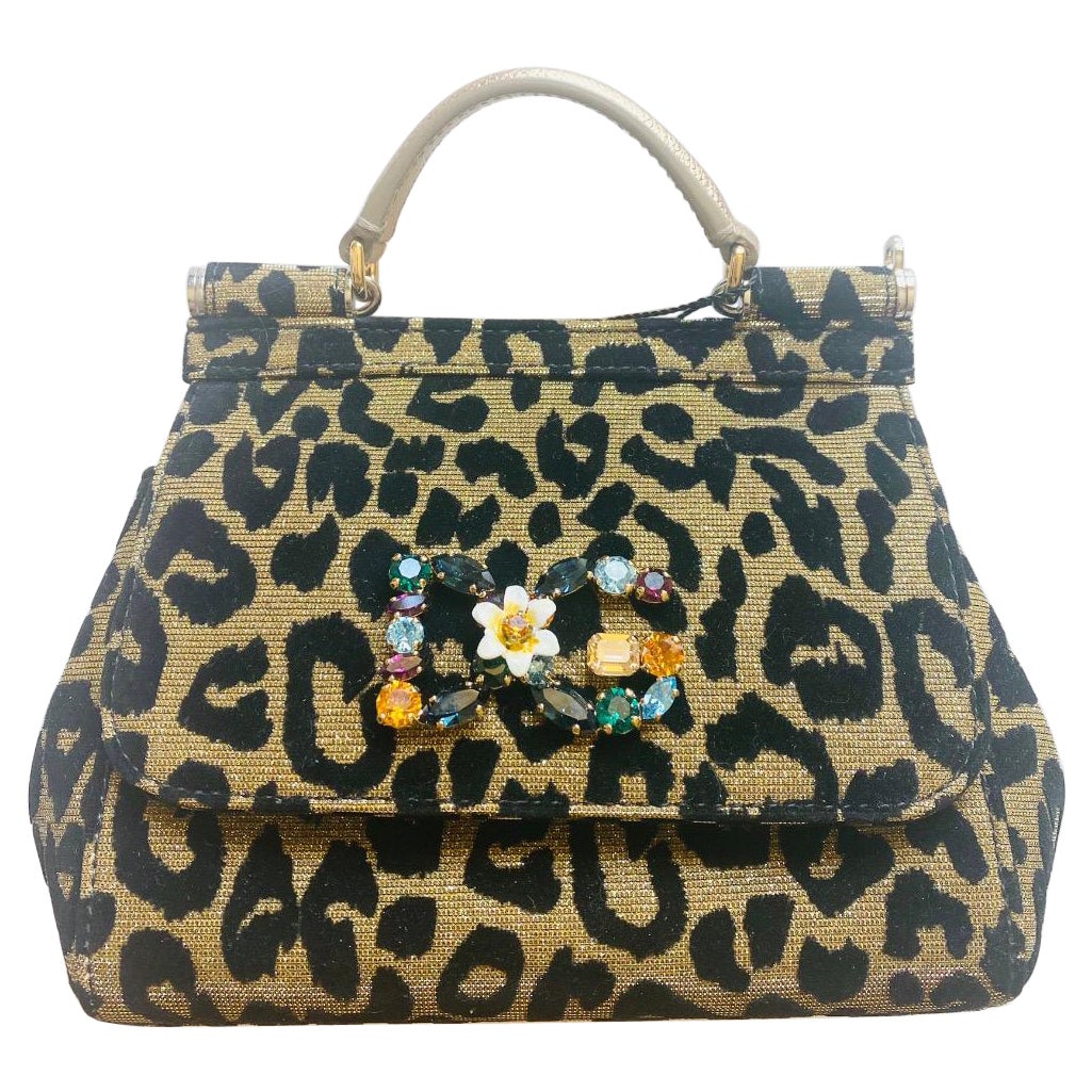 Dolce & Gabbana Beige Black Sicily Leopard Handbag Evening Shoulder Bag DG  For Sale