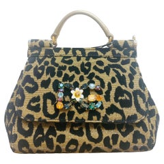 Dolce & Gabbana Beige Black Sicily Leopard Handbag Evening Shoulder Bag DG 