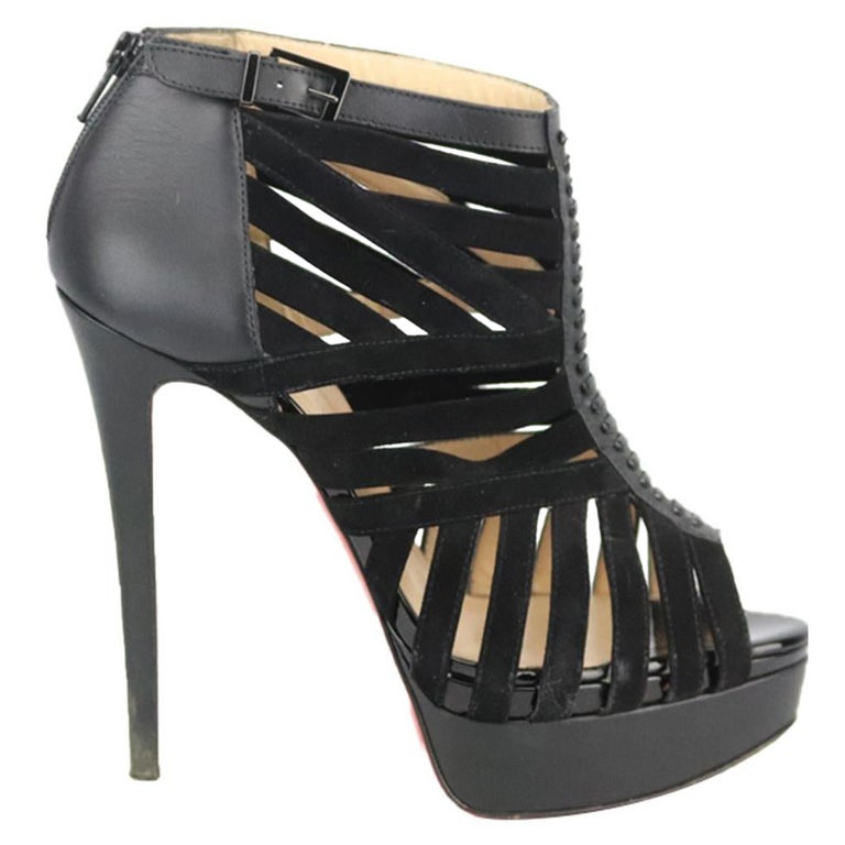 Christian Louboutin Cutout Suede And Leather Euplatform Sandals EU 38 UK 5  US 8 For Sale at 1stDibs