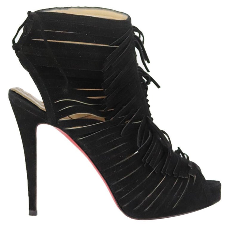 Christian Louboutin Fringed Cutout Suede Sandals EU 38.5 UK 5.5 US 8.5 For  Sale at 1stDibs | 38.5 eu to us, christian louboutin real vs fake, christian  louboutin made in