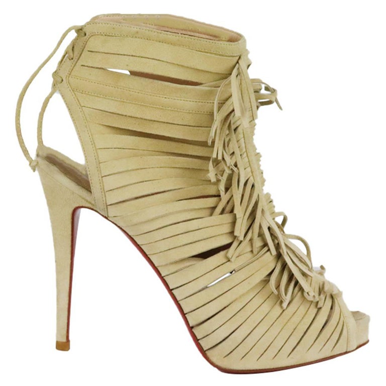 Christian Louboutin Fringed Cutout Suede Sandals EU 38.5 UK 5.5 US 8.5 For  Sale at 1stDibs