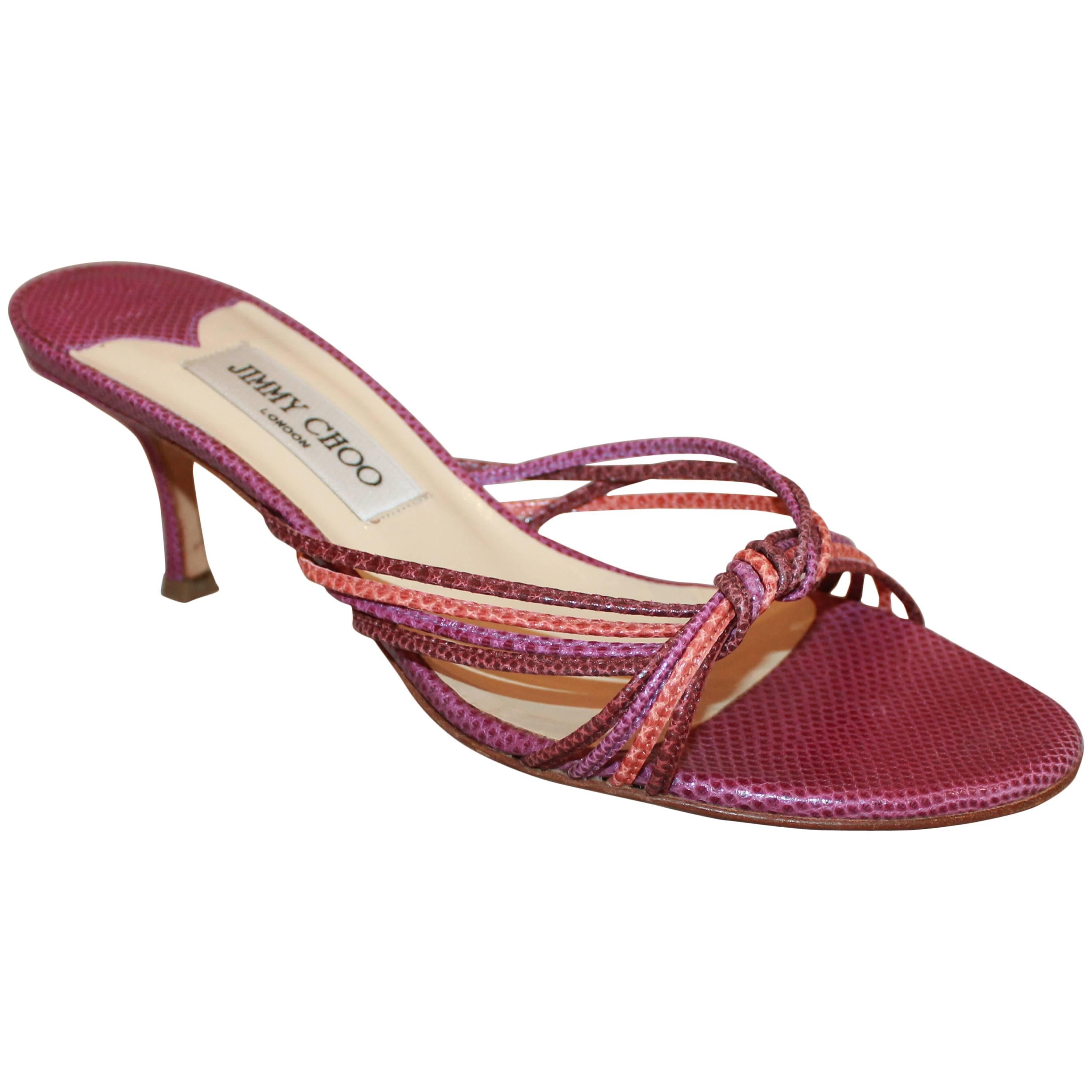 Jimmy Choo - Chaussures à talons en lézard tissé violet et corail - 39