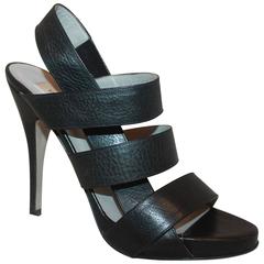 Valentino Black Leather Strappy Platform Heels - 37 5